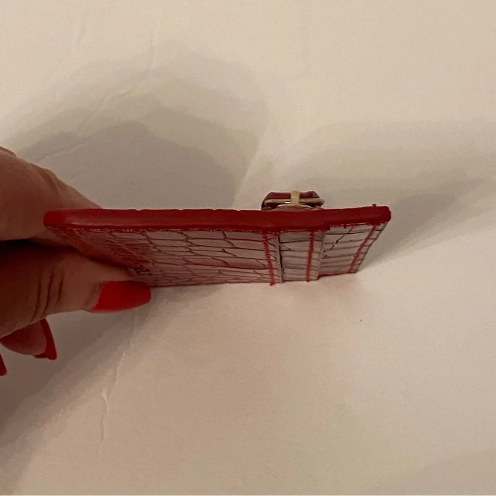 B-LOW THE BELT BRAND RED LEATHER CROCO LOOK CARD HOLDER ACCESSORY WALLET USA